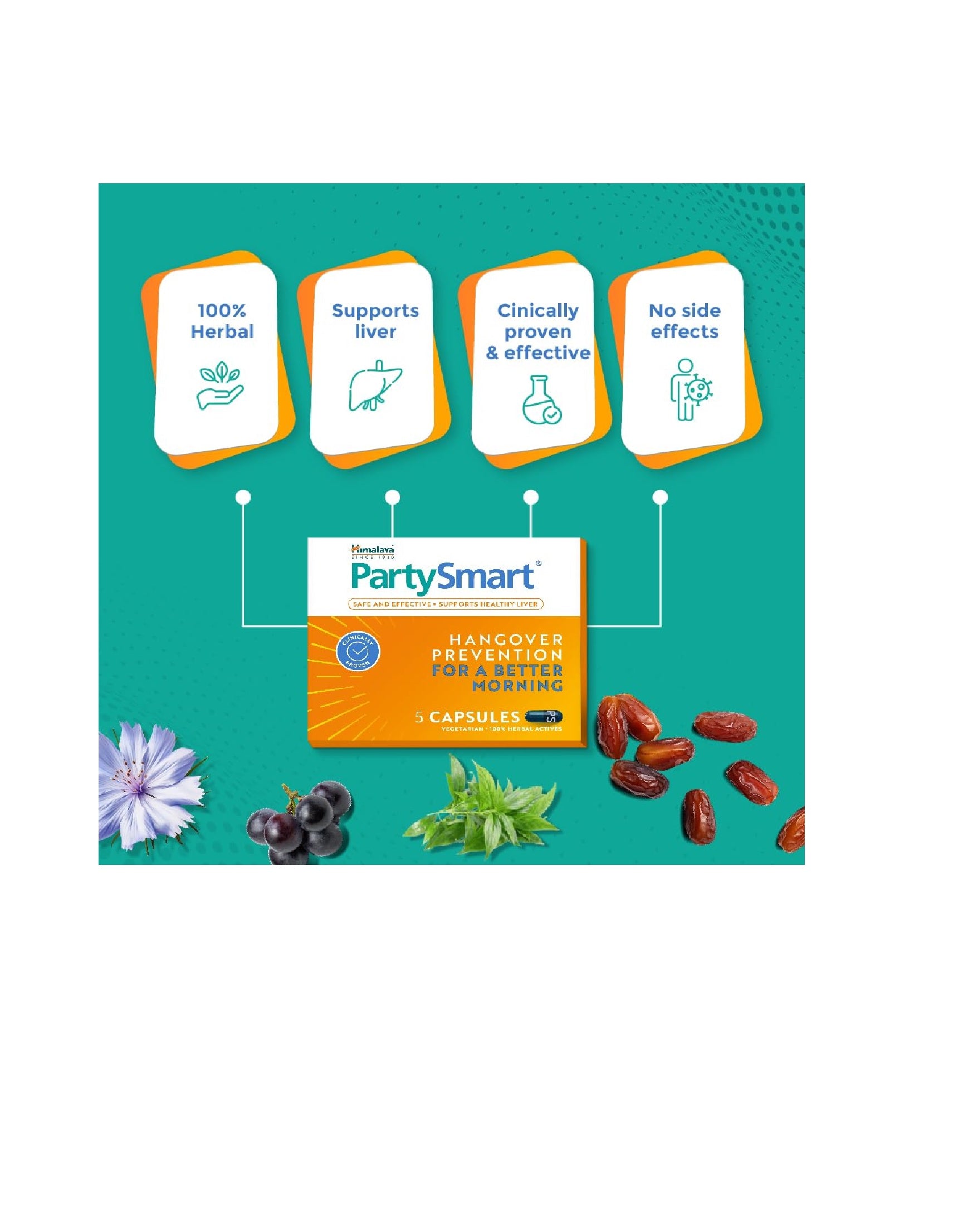 Himalaya PartySmart (25 Capsules) – Advanced Liver Support & Hangover Prevention – Natural Ayurvedic Supplement for a Better Morning