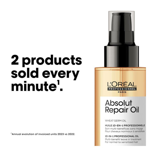 L'Oreal Professionnel Absolut Repair 10-in-1 Multi-Benefit Hair Serum for Dry Frizzy Hair - 90ml