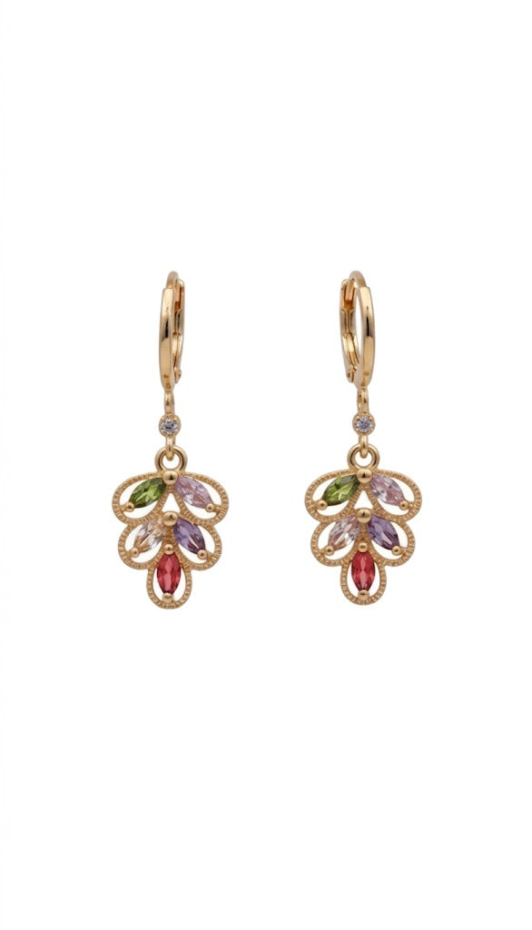 Elegant Gold Plated Multicolor Crystal Dangle Earrings for Women