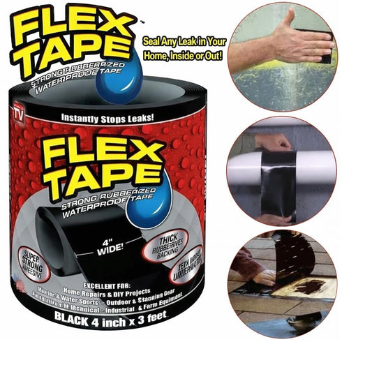 Flex Tape Strong Rubberized Waterproof Tape, 4" x 5', Black