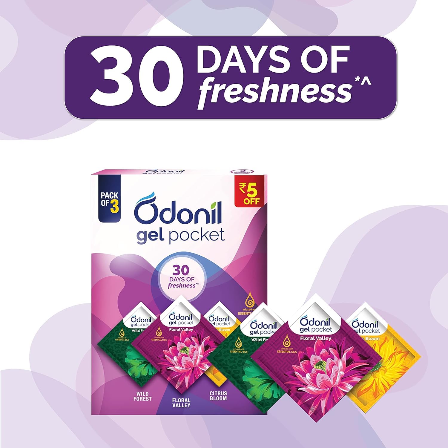 Odonil Gel Pocket Mix - 60g (10g x 6) | Air Freshener for Bathroom, Toilet, Home & Office