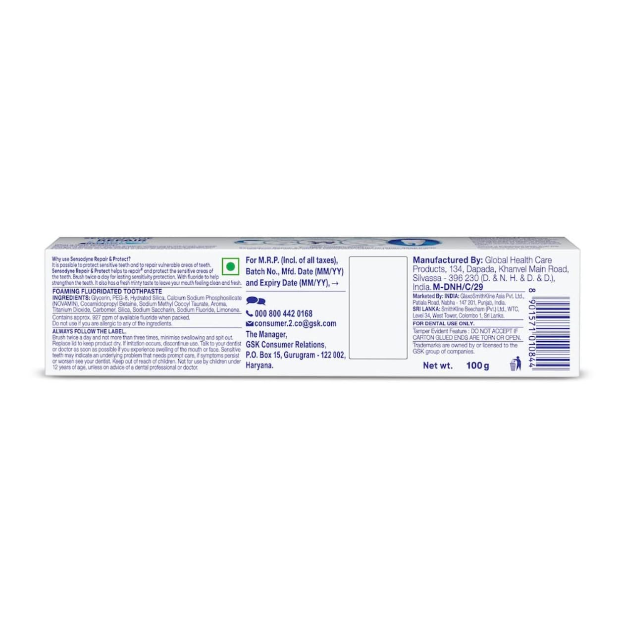Sensodyne Toothpaste Repair and Protect | Tooth Paste for Daily Sensitivity Protection, Long-lasting Relief | Pack of 1 - 100gm | Fresh Taste | Dentist Recommended