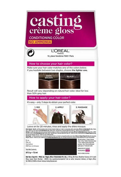 LOreal Paris Casting Creme Gloss Conditioning Hair Color - Medium Brown 500 - 87.5 gm + 72ml