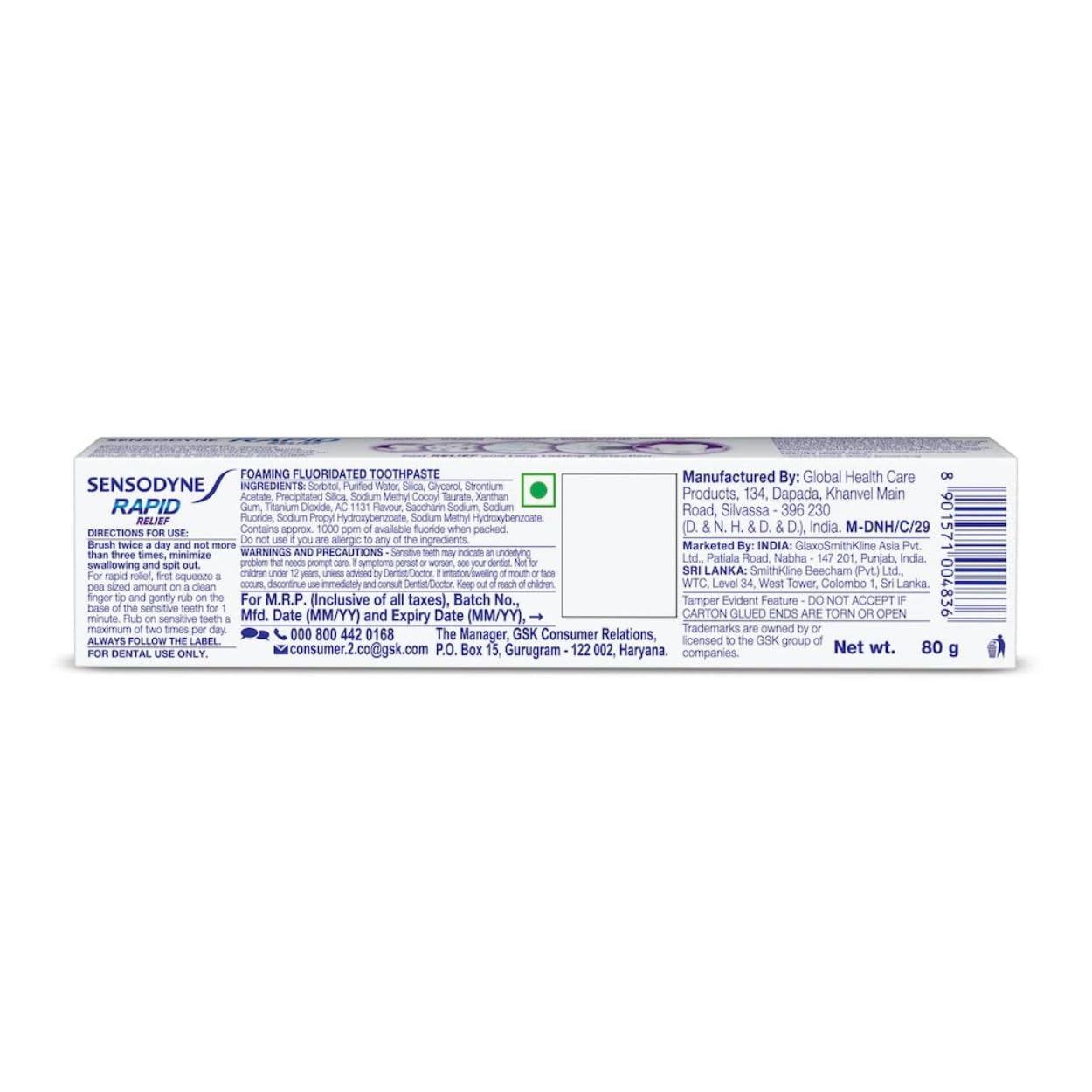 Sensodyne Toothpaste Rapid Relief | Fast Sensitivity Relief Tooth Paste Pack of 1 - 80gm | Fresh Taste | Dentist Recommended