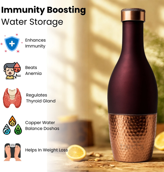 Premium Matte Finish Copper Water Bottle with Hammered Base – 100% Pure Copper Ayurvedic Drinking Bottle
