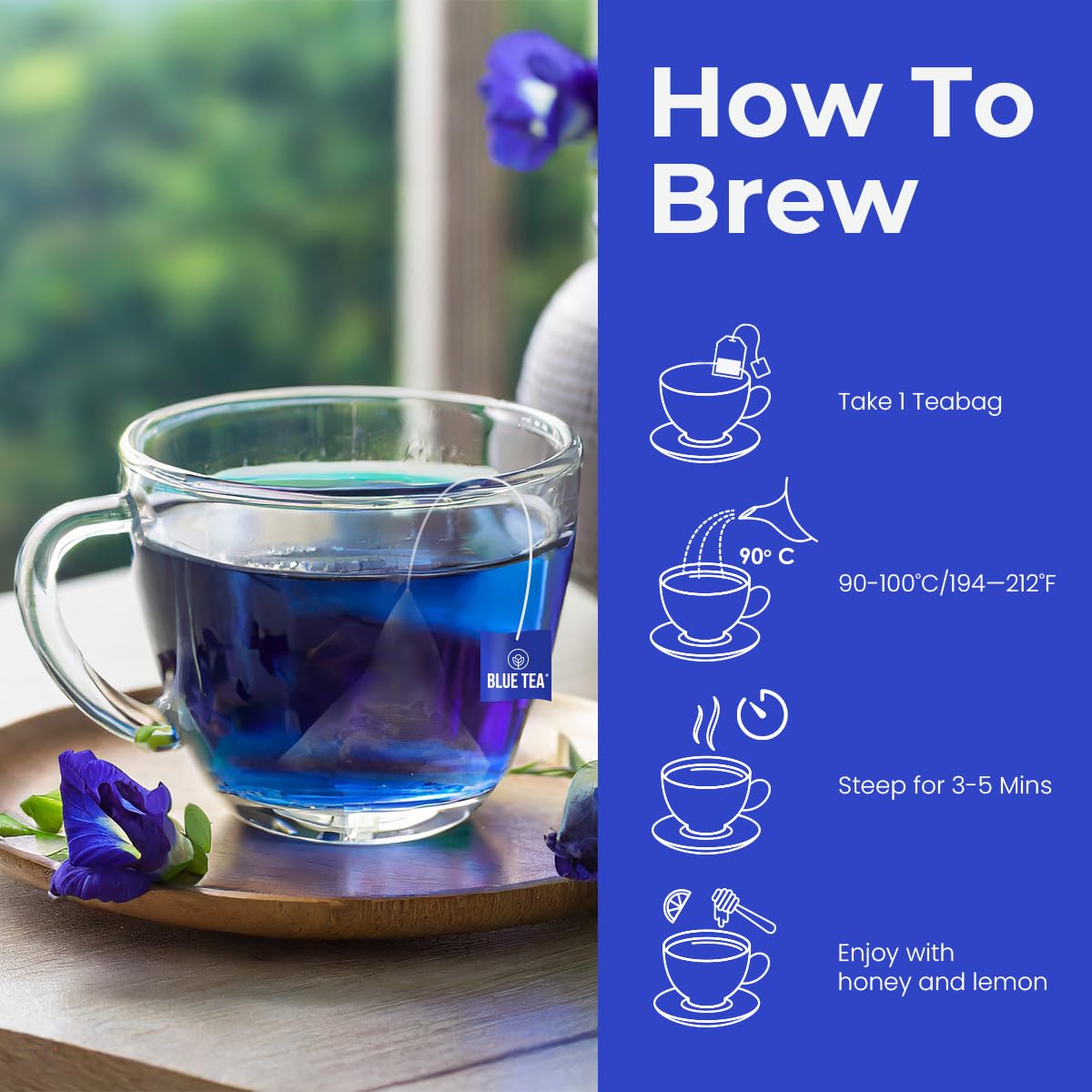 BLUE TEA - Butterfly Pea Flower Chamomile Tea - 30 Tea Bags