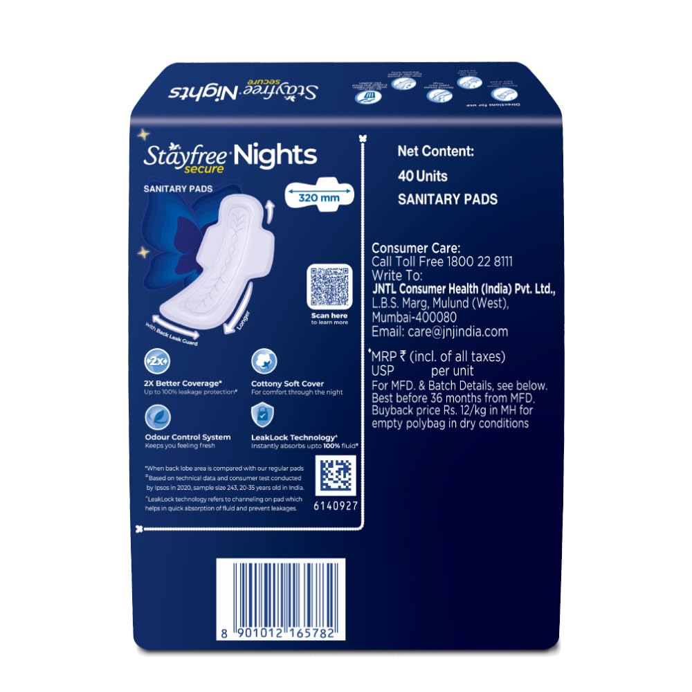 Stayfree Secure Nights XXL | 40 Pads| Cottony Soft Sanitary Pads
