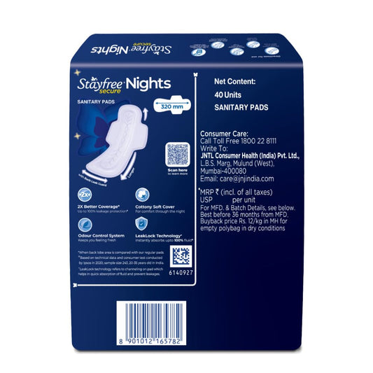 Stayfree Secure Nights XXL | 40 Pads| Cottony Soft Sanitary Pads