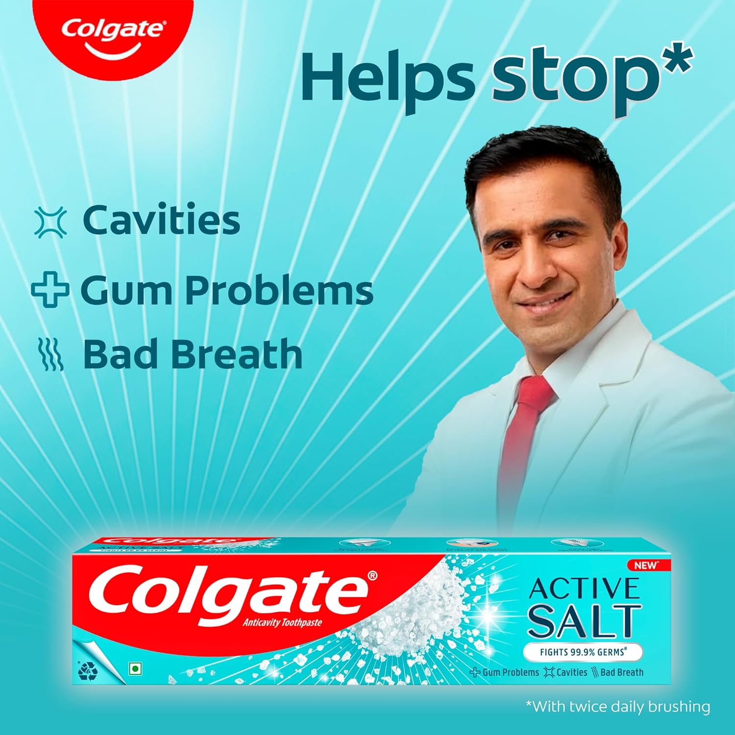 Colgate Active Salt Toothpaste, Germ Fighting Gum Care Toothpaste, 200g
