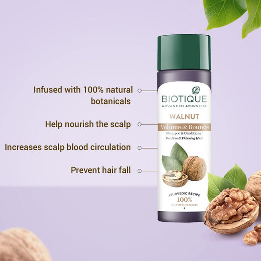 Biotique Bio Walnut Volume and Bounce Shampoo and Conditioner | For Fine and Thinning Hair|  120ml