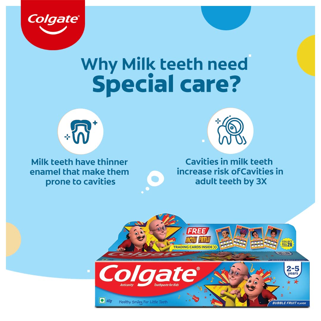 Colgate Kids Toothpaste For 2-5 Years, Motu Patlu, Bubble Fruit Flavour - 40gm