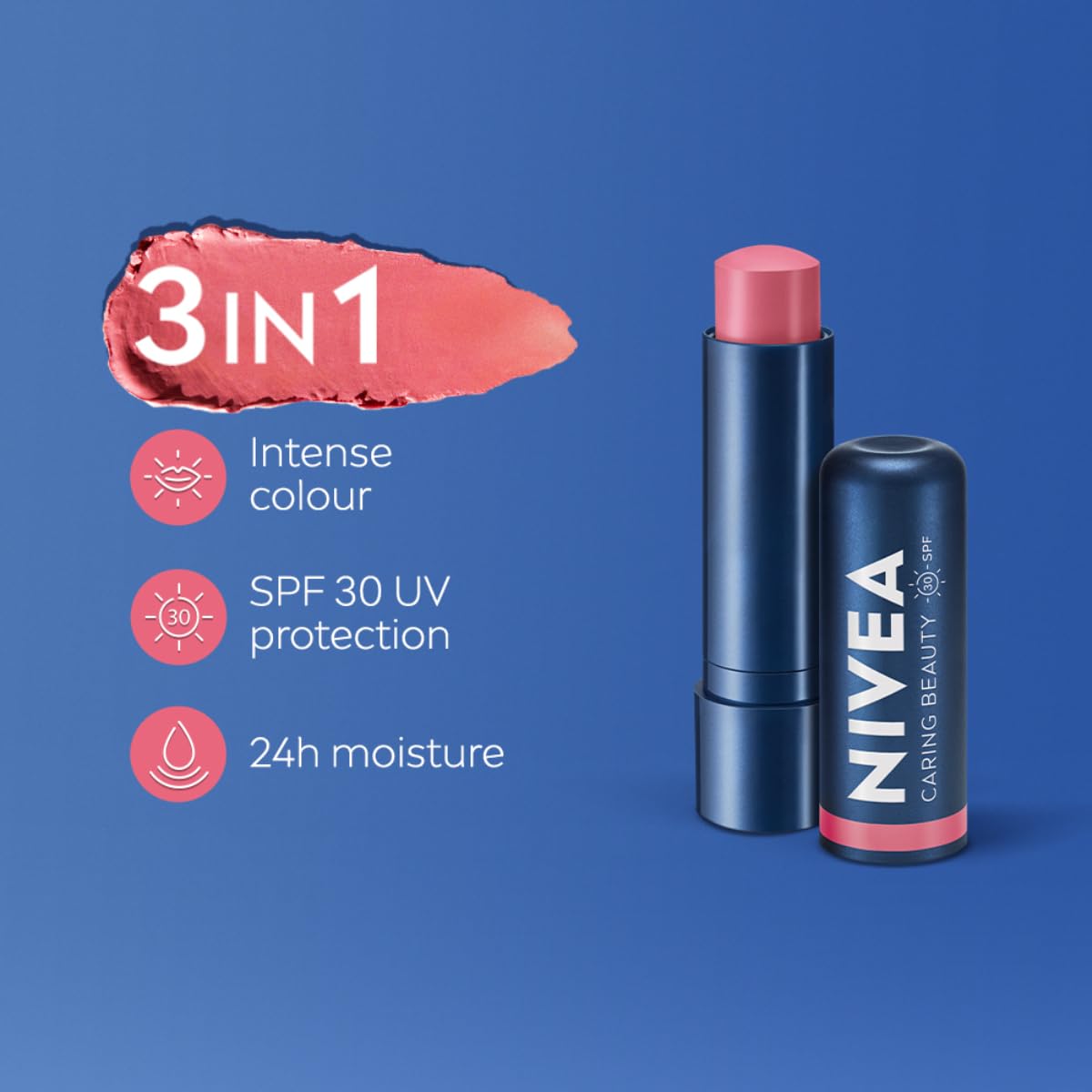 Nivea Lip Caring Beauty Red Lip Balm With SPF 30 - Rose - 4.8 gm