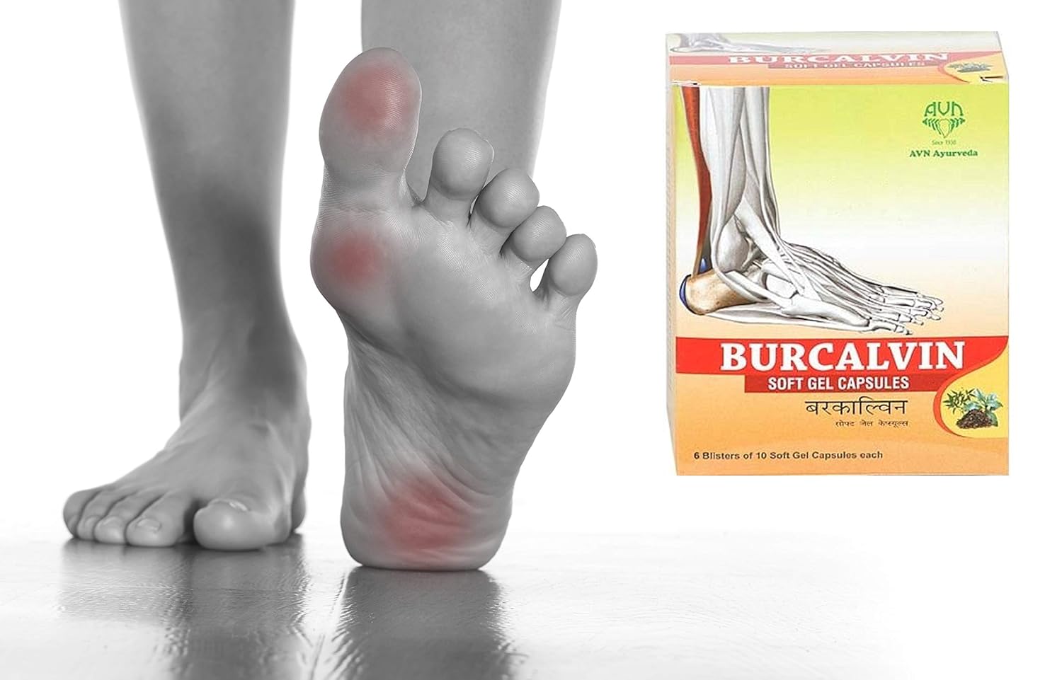 AVN Burcalvin Soft Gel Capsules- 60 Capsules For Calcaneal Spurs, Heel Pain