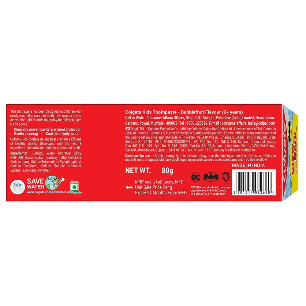 Colgate Batman Bubble Fruit Flavour Kids Toothpaste 80 g (6+Y)