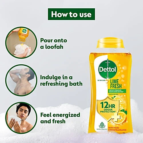 Dettol Icy Cool Shower Gel Bottle For Men - Menthol & Eucalyptus Fragrance, 250 ml
