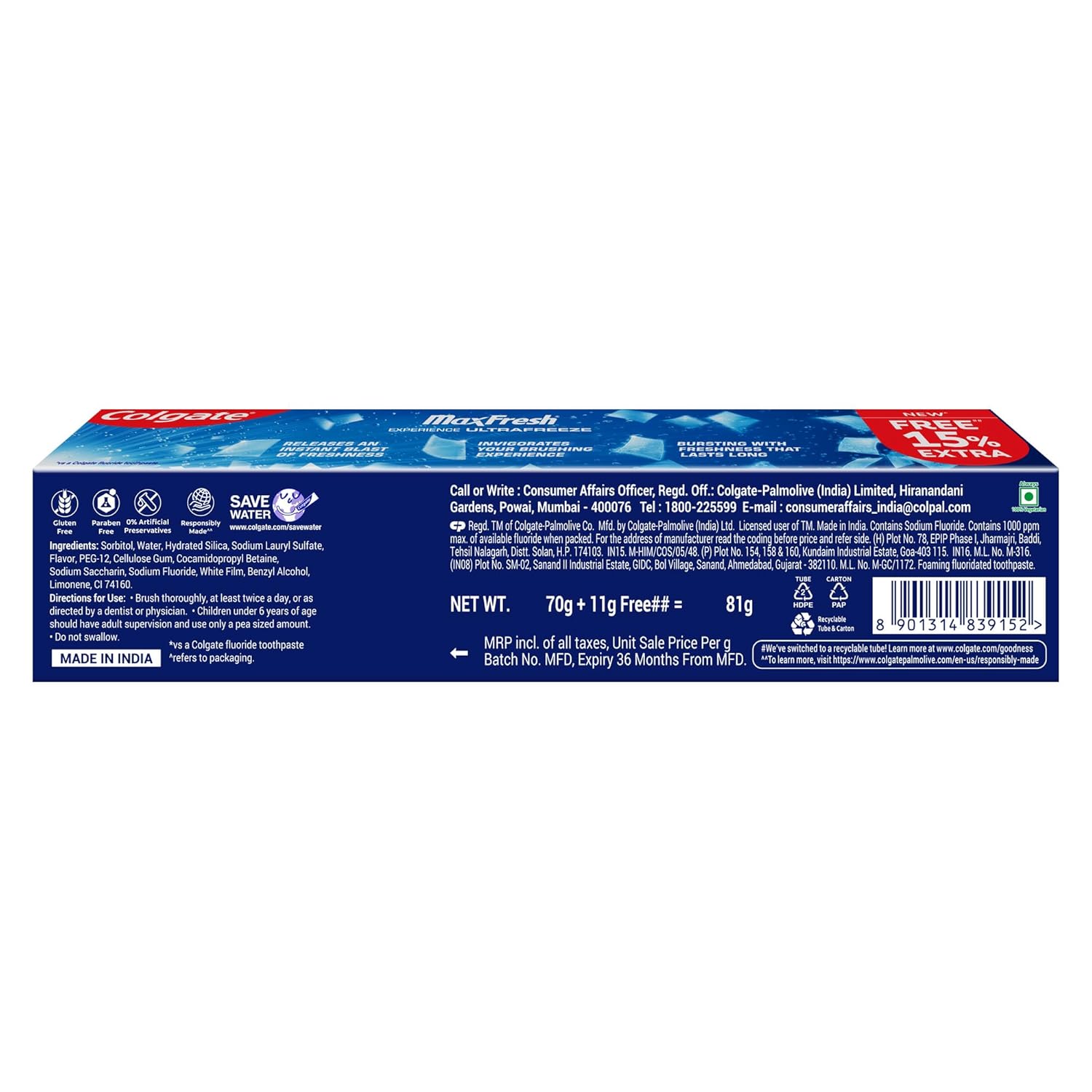 Colgate Maxfresh 80g Dental Hygiene Toothpaste Peppermint Ice (Blue Gel)
