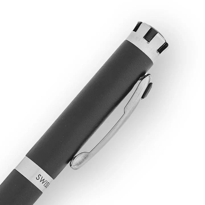 SWISSBRAND Eternia 2511 Matte black Ballpoint Pen with black gem embedded in the chrome trim