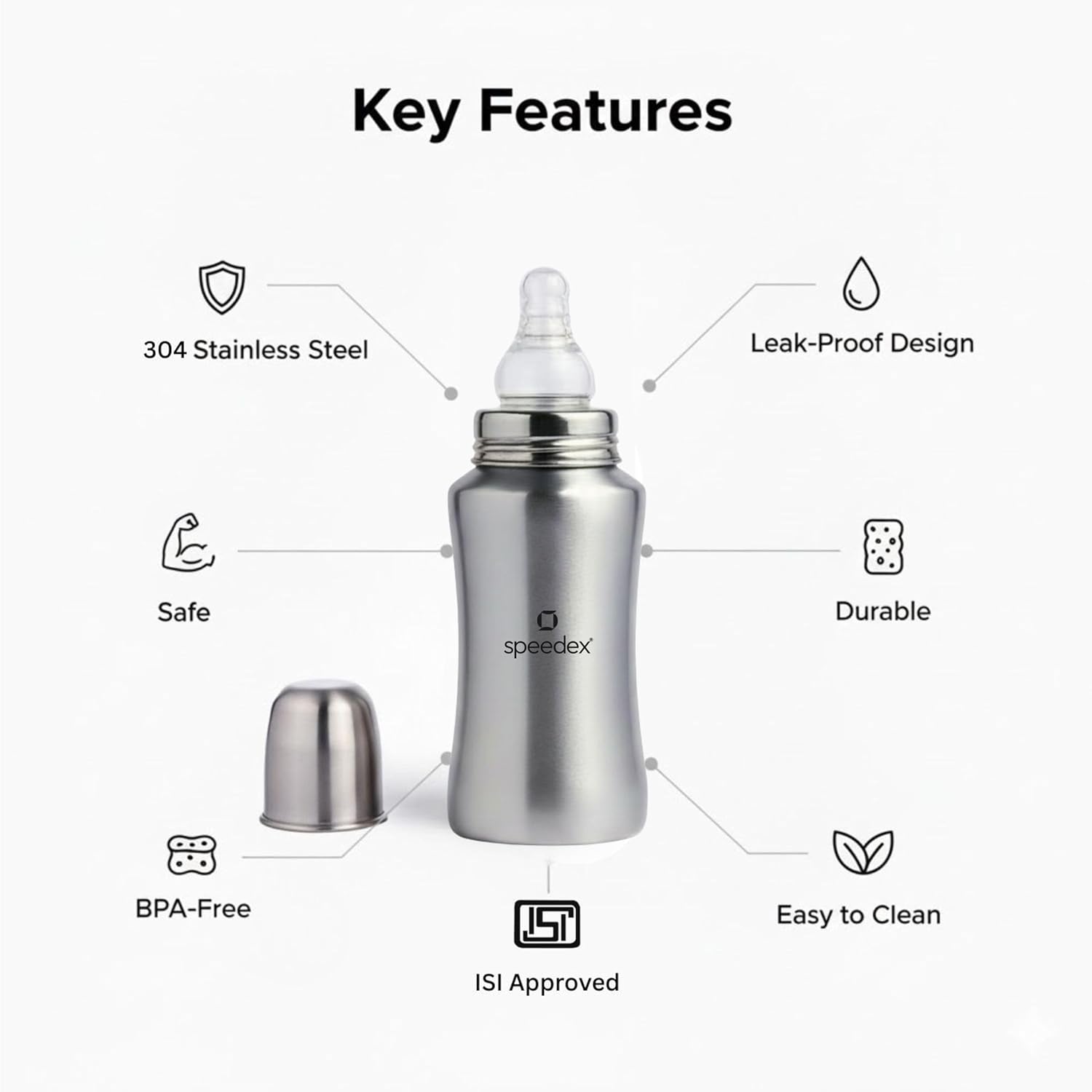 Speedex Stainless Steel Infant Baby Feeding Bottle - 240 ml