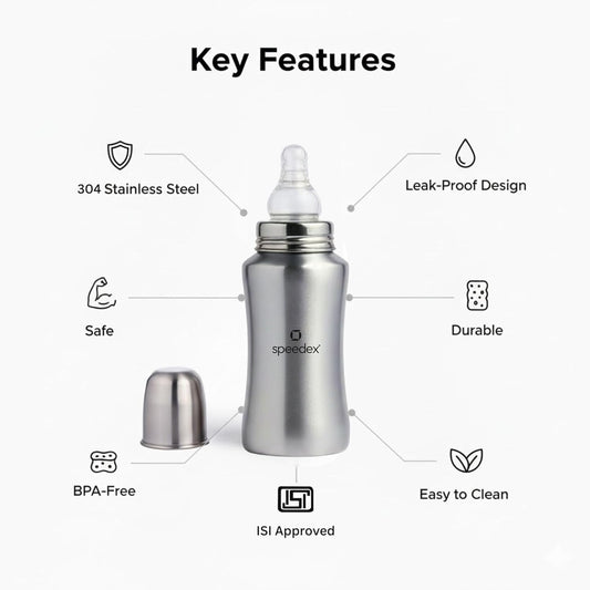 Speedex Stainless Steel Infant Baby Feeding Bottle - 240 ml