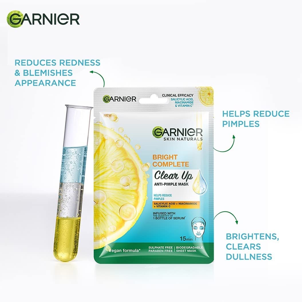 Garnier Bright Complete Anti Pimple Sheet Mask - 23 gm