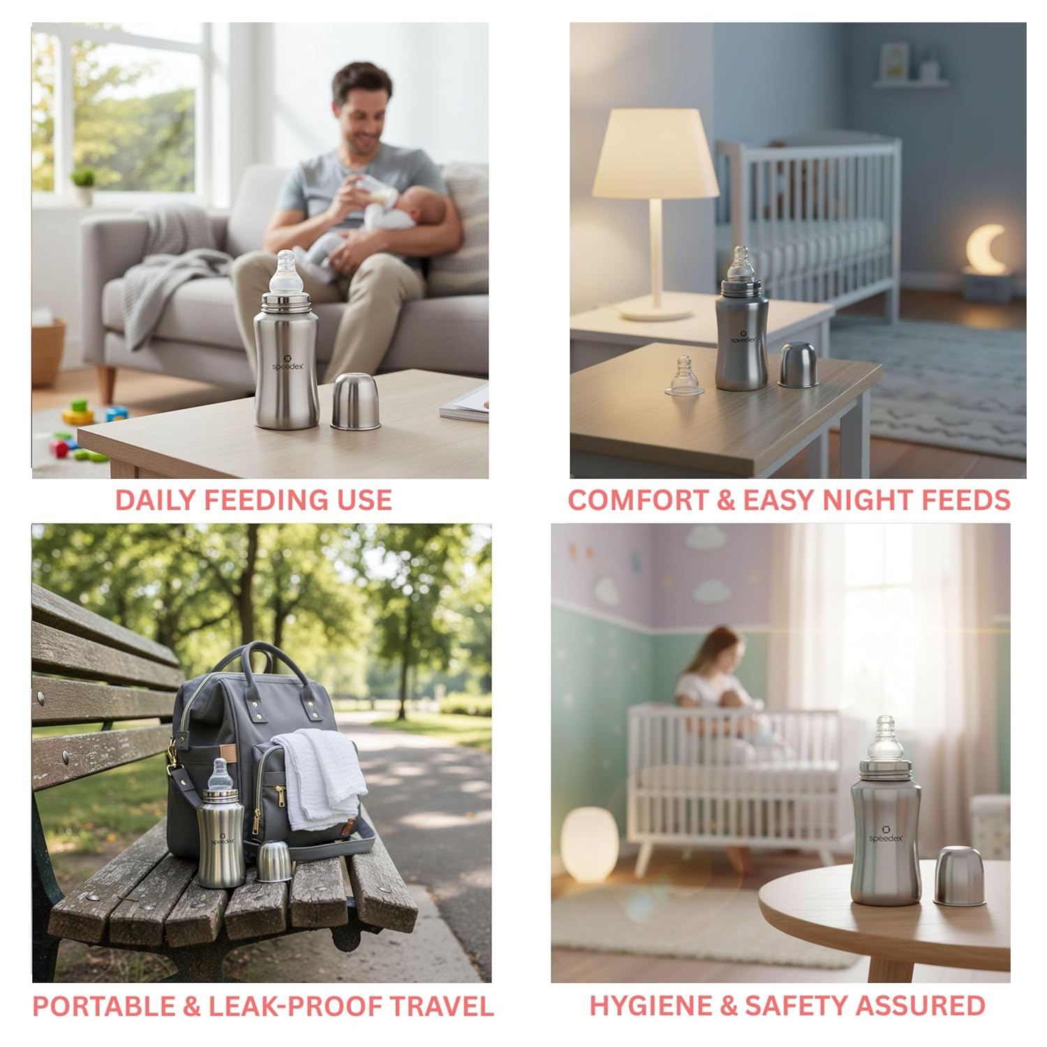 Speedex Stainless Steel Infant Baby Feeding Bottle - 240 ml