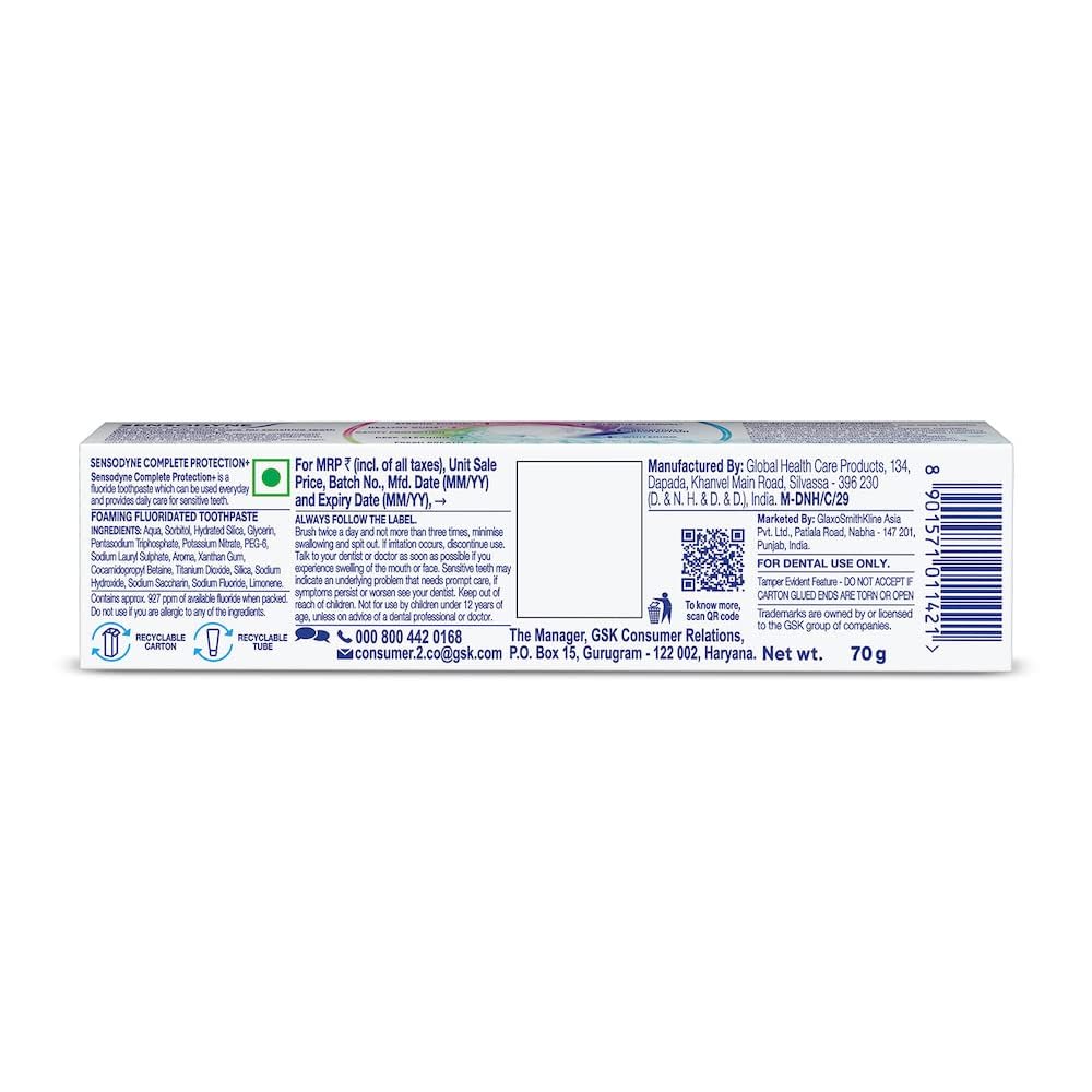 Sensodyne Toothpaste Complete Protection+ | All-in-One Daily Sensitivity Protection Tooth Paste Pack of 1-70gm | Dentist Recommended |