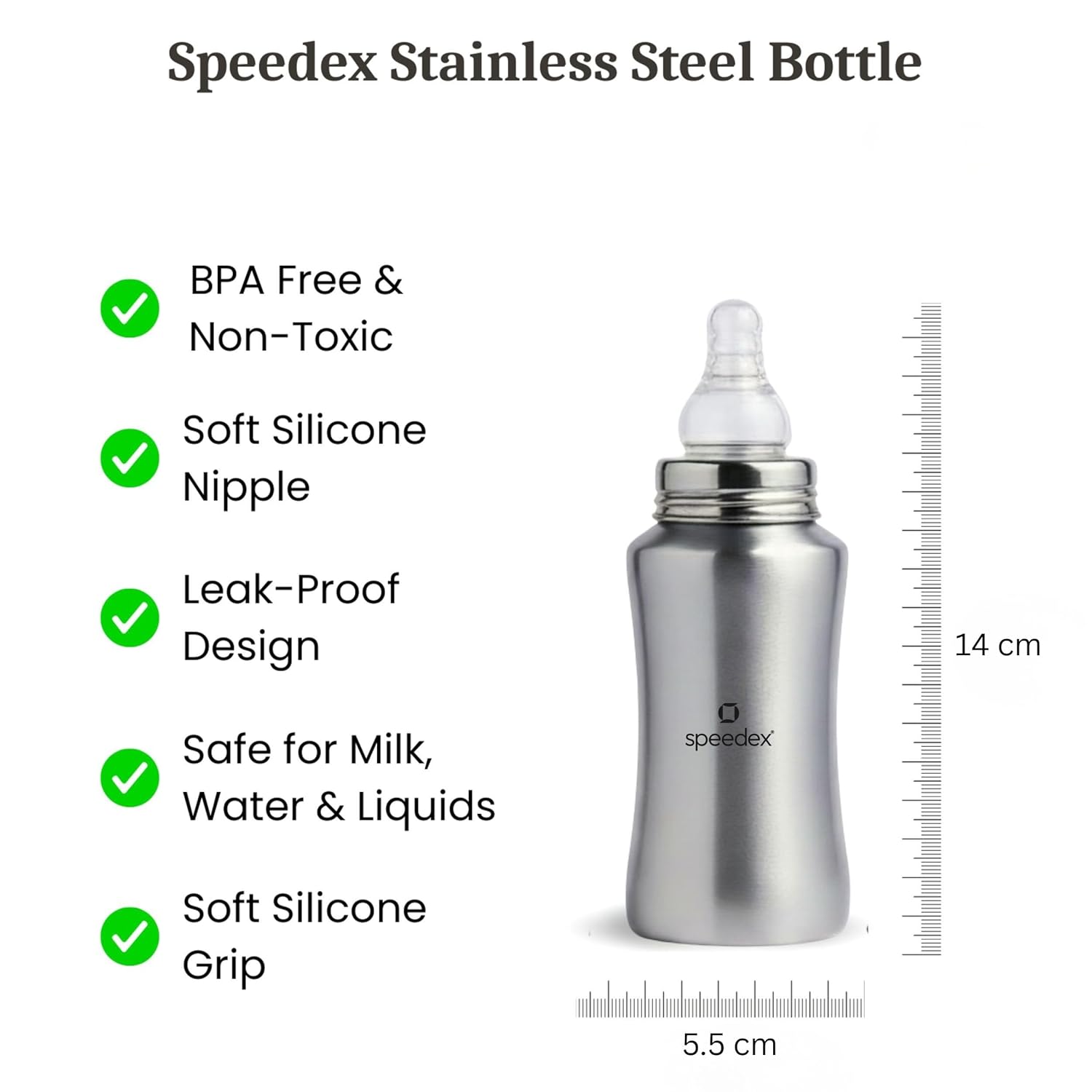 Speedex Stainless Steel Infant Baby Feeding Bottle - 240 ml