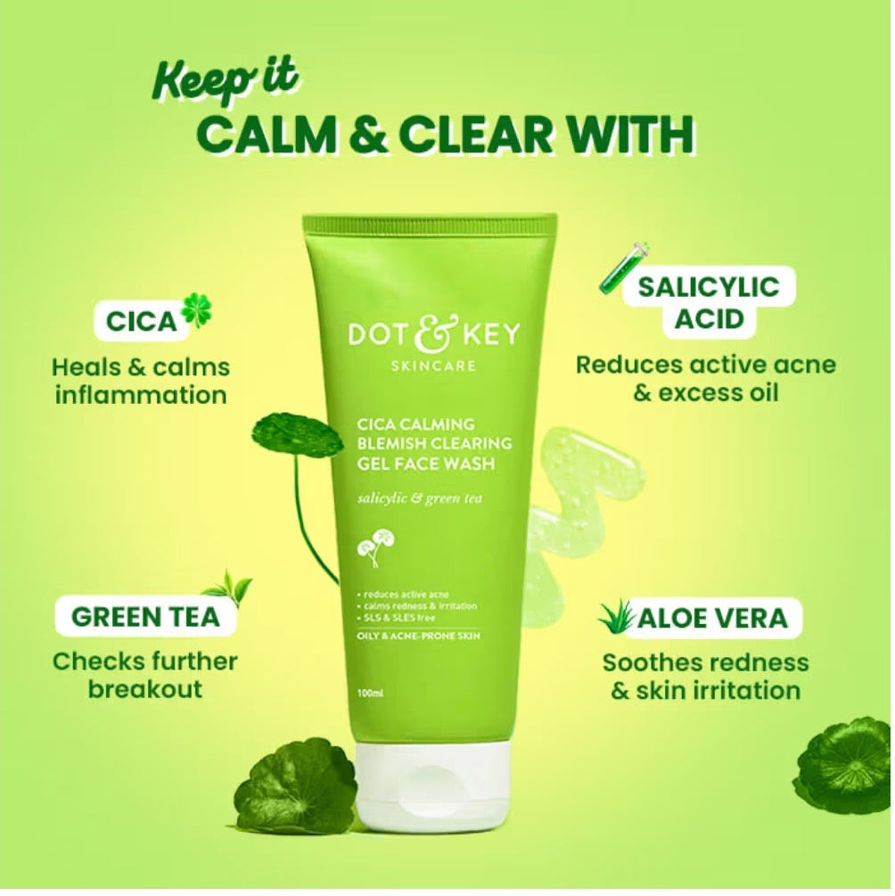 Dot & Key Cica + Niacinamide C + E CSMS (Cleanser, Serum, Moisturizer, Sunscreen) Routine for Oily & Acne Prone Skin - combo