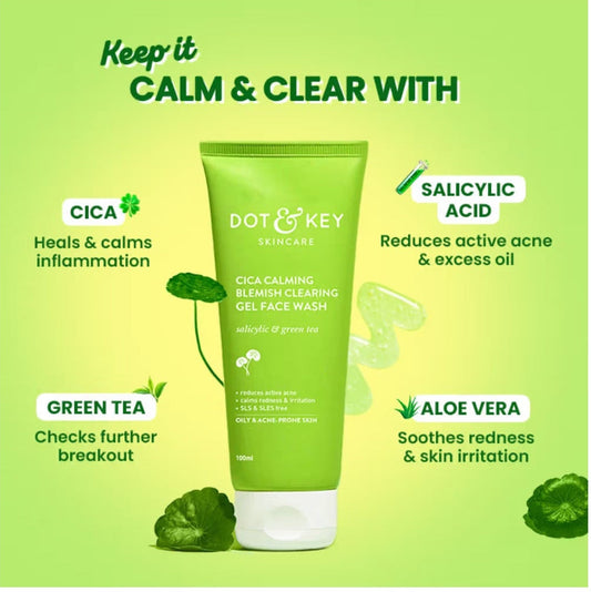 Dot & Key Cica + Niacinamide C + E CSMS (Cleanser, Serum, Moisturizer, Sunscreen) Routine for Oily & Acne Prone Skin - combo