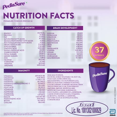 Pediasure Health and Nutrition Drink Powder for Kids Growth Chocolate - 375gm