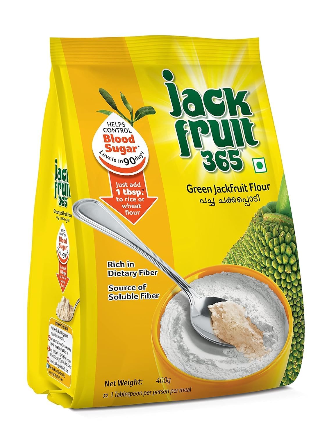 Jackfruit365 Green Jackfruit Flour | Helps To Manage Blood Sugar Levels | Rich Source of Soluble Fiber and Protein - 400 gm