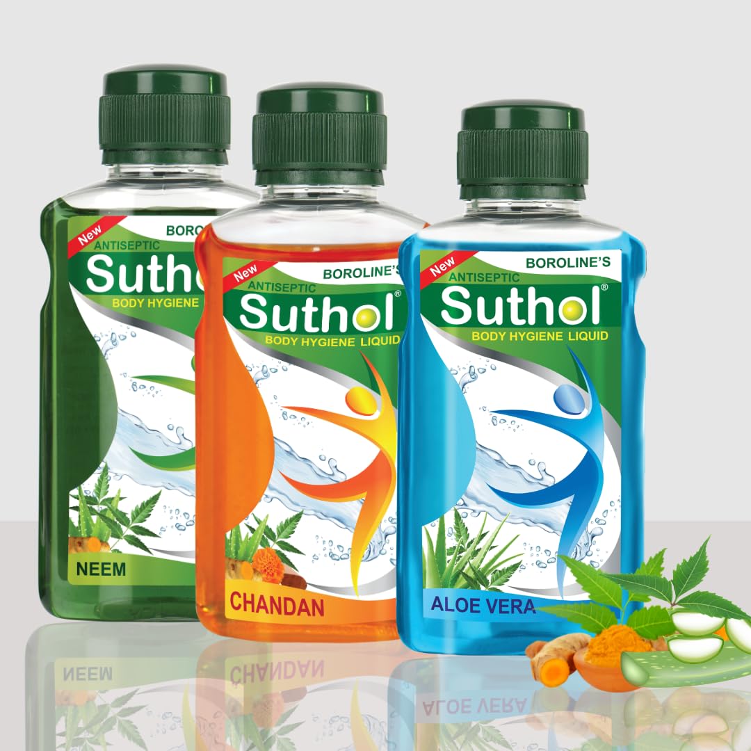 Boroline Suthol Fresh Active Antiseptic Disinfection Liquid 200 ML, Suthol Neem Antiseptic 200 ML & Active Chandan Antiseptic Liquid 200 ML (Pack of 3)