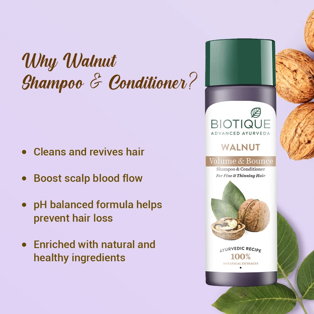 Biotique Bio Walnut Volume and Bounce Shampoo and Conditioner | For Fine and Thinning Hair|  120ml