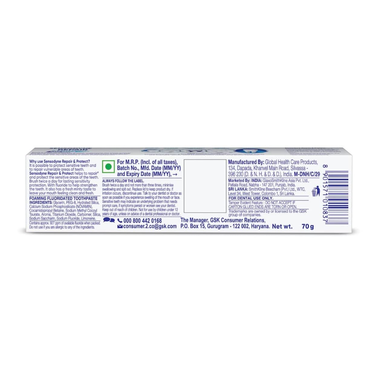 Sensodyne Toothpaste Repair and Protect | Tooth Paste for Daily Sensitivity Protection, Long-lasting Relief | Pack of 1 - 70gm | Fresh Taste | Dentist Recommended