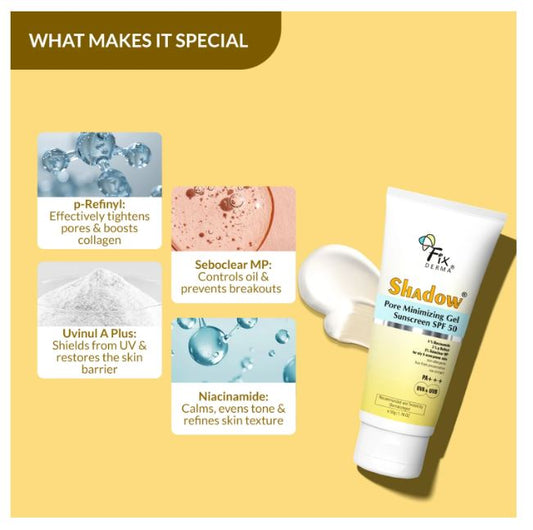 Fixderma Shadow Pore Minimizing Gel Sunscreen SPF 50 PA+++ UVA/UVB - 50 gm