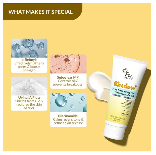 Fixderma Shadow Pore Minimizing Gel Sunscreen SPF 50 PA+++ UVA/UVB - 50 gm