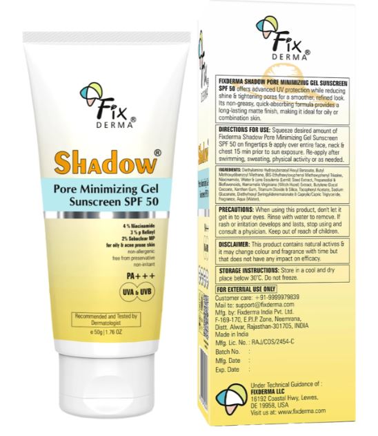 Fixderma Shadow Pore Minimizing Gel Sunscreen SPF 50 PA+++ UVA/UVB - 50 gm