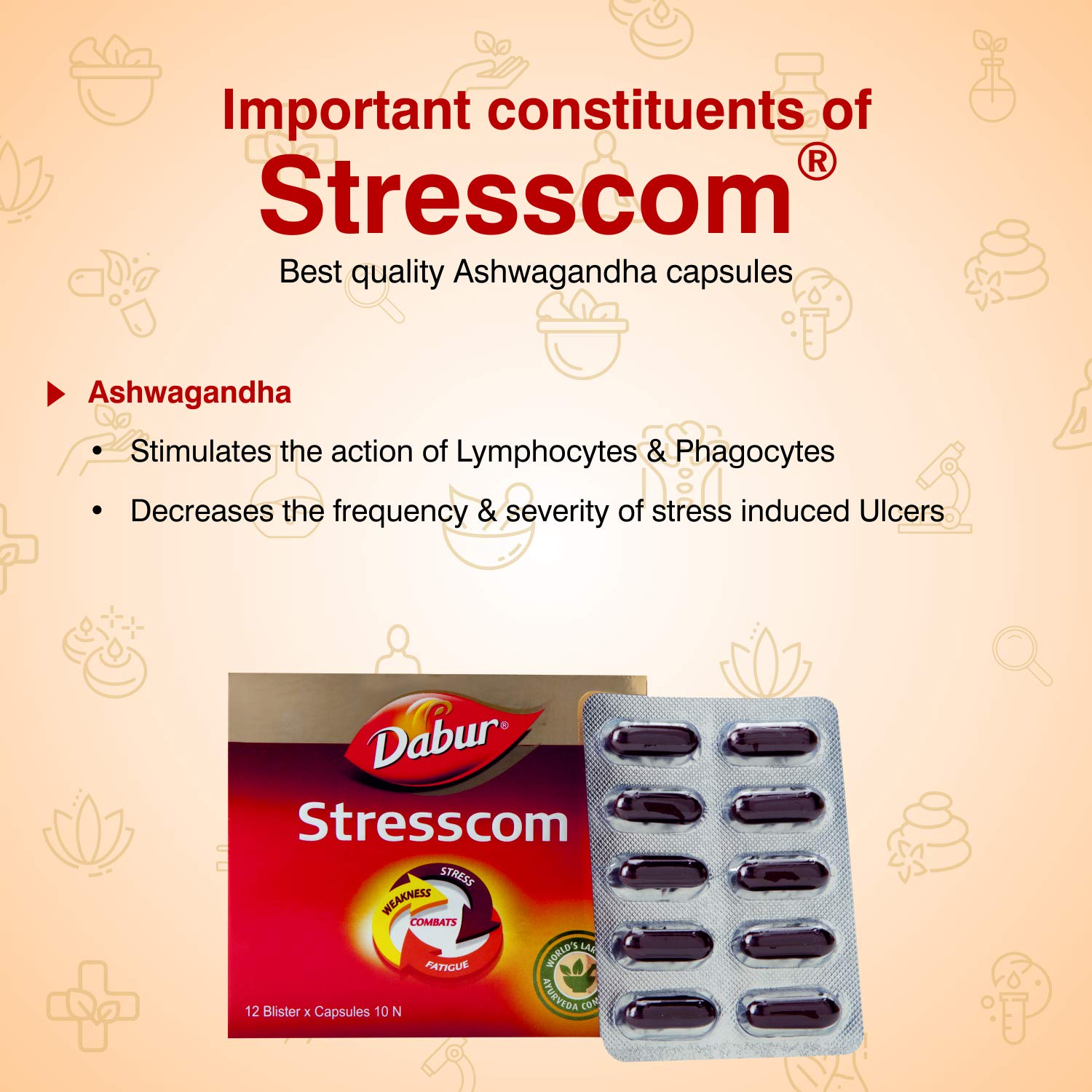 Dabur Stresscom Ashwagandha 12 Strips X 10 Capsules - Pack of 1