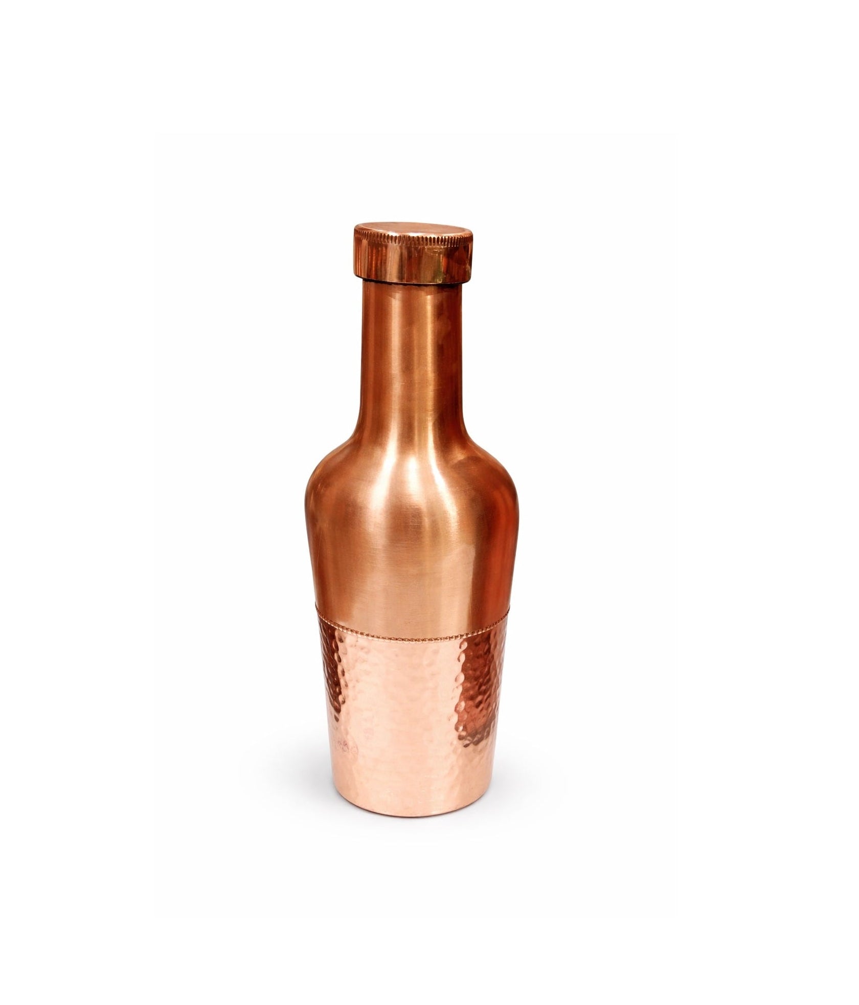 Elegant Dual-Finish Copper Water Bottle – 100% Pure Food Grade Ayurvedic Drinking Bottle with Leakproof Cap
