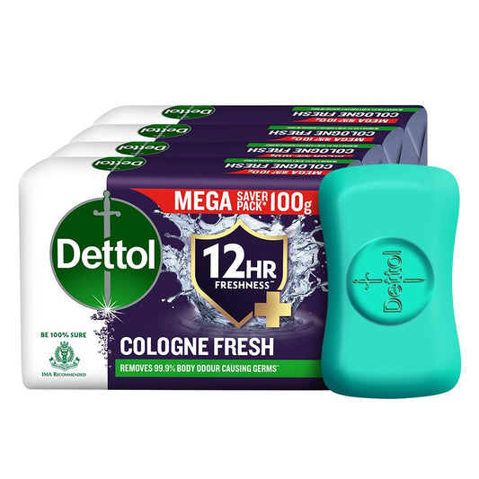 Dettol Cologne Fresh Bathing Soap Bar with 12hr Freshness and Germ Protection, 100g Pack of 4, (400gm)