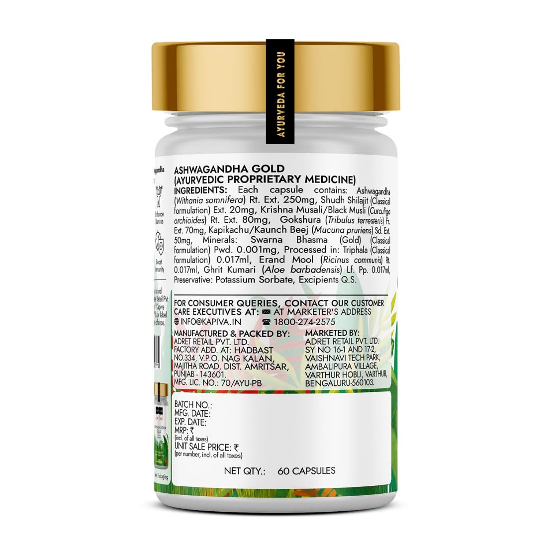 Kapiva Ayurveda Ashwagandha Gold Capsules - 60 Caps