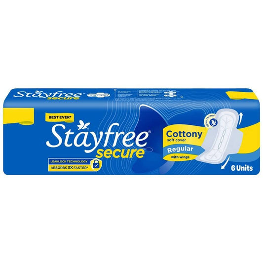 Stayfree Secure Cottony Wings, Regular 6pcs
