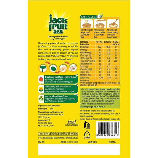 Jackfruit365 Green Jackfruit Flour | Helps To Manage Blood Sugar Levels | Rich Source of Soluble Fiber and Protein - 400 gm