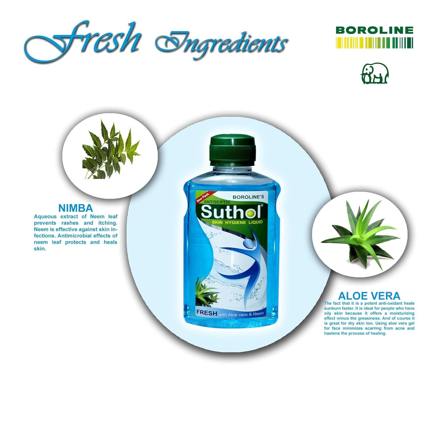 Boroline Suthol Fresh Active Antiseptic Disinfection Liquid 200 ML, Suthol Neem Antiseptic 200 ML & Active Chandan Antiseptic Liquid 200 ML (Pack of 3)