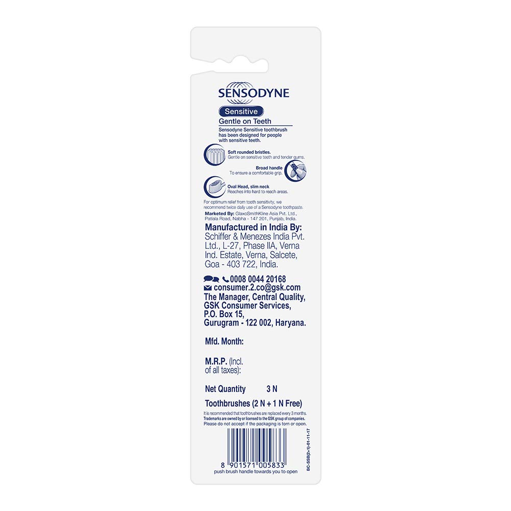 Sensodyne Sensitive Toothbrush for adults,Manual,Multicolor (2+1 Pack)