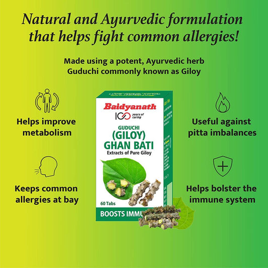 Baidyanath Guduchi (Giloy) Ghanvati – 60 Tablets For Immunity, respiratory disorders, arthritis and rheumatism