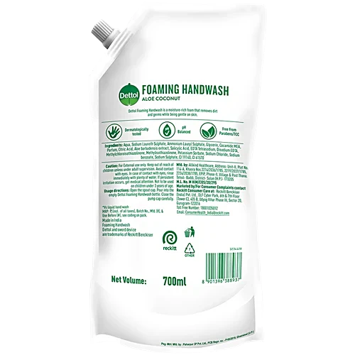 Dettol Aloe Coconut Foaming Handwash, 700 ml