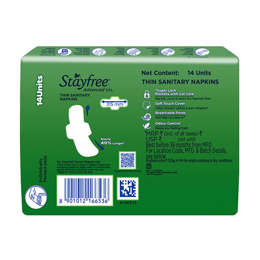 Stayfree Advanced XXL Ultra Comfort Sanitary napkins with Wings (14 Count)