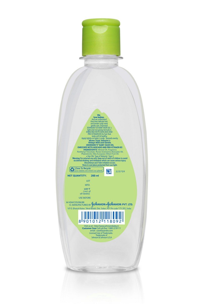 Johnson's Baby Hair Oil with Avocado & Pro Vitamin B5, Nourishes the Hair - 200 ml