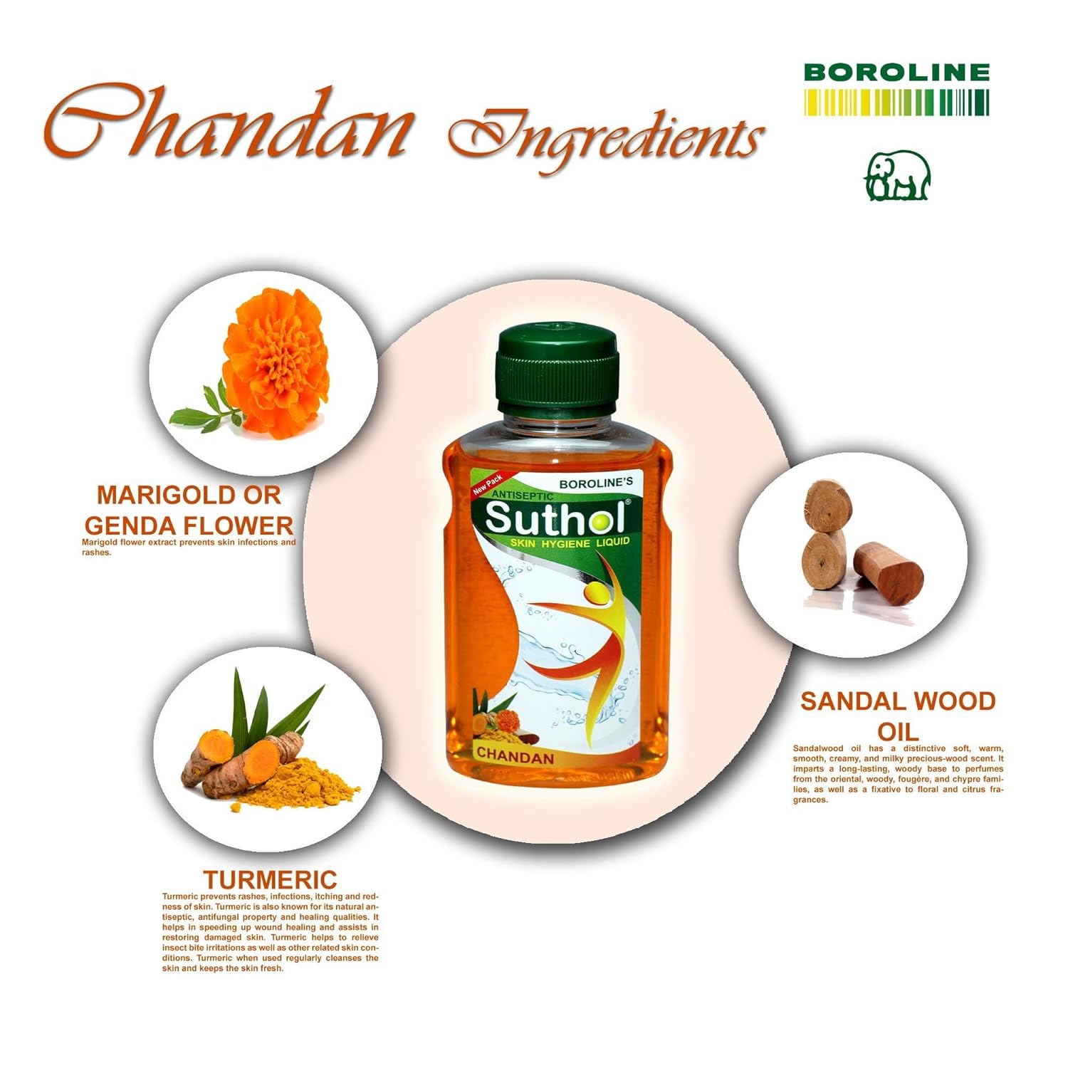 Boroline Suthol Fresh Active Antiseptic Disinfection Liquid 200 ML, Suthol Neem Antiseptic 200 ML & Active Chandan Antiseptic Liquid 200 ML (Pack of 3)